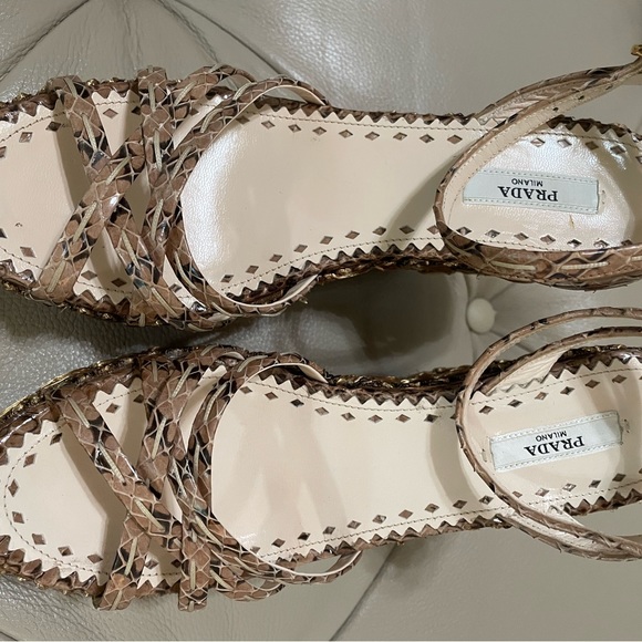 Prada Woven wicker platform wedge with python straps size 37 nwot - Picture 7 of 14